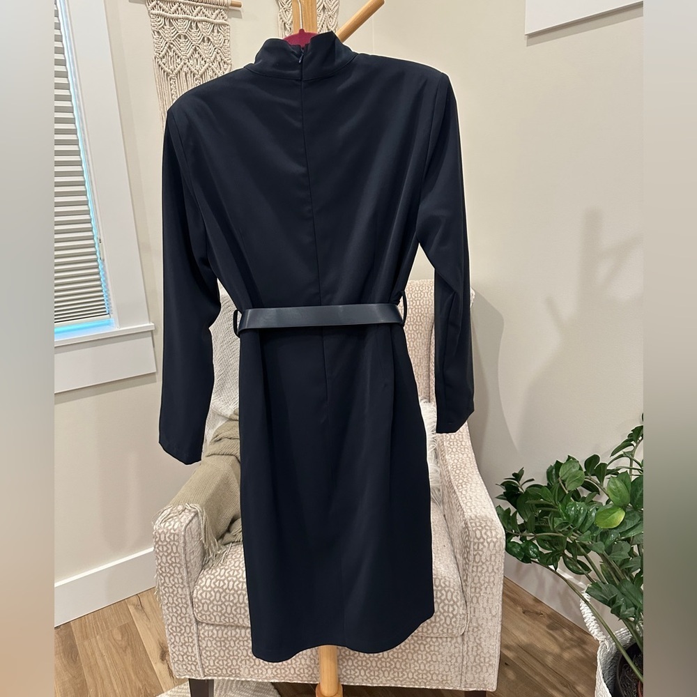 Navy Blue Belted Long Sleeve Midi Dress Women’s Small / Medium - Picture 6 of 6